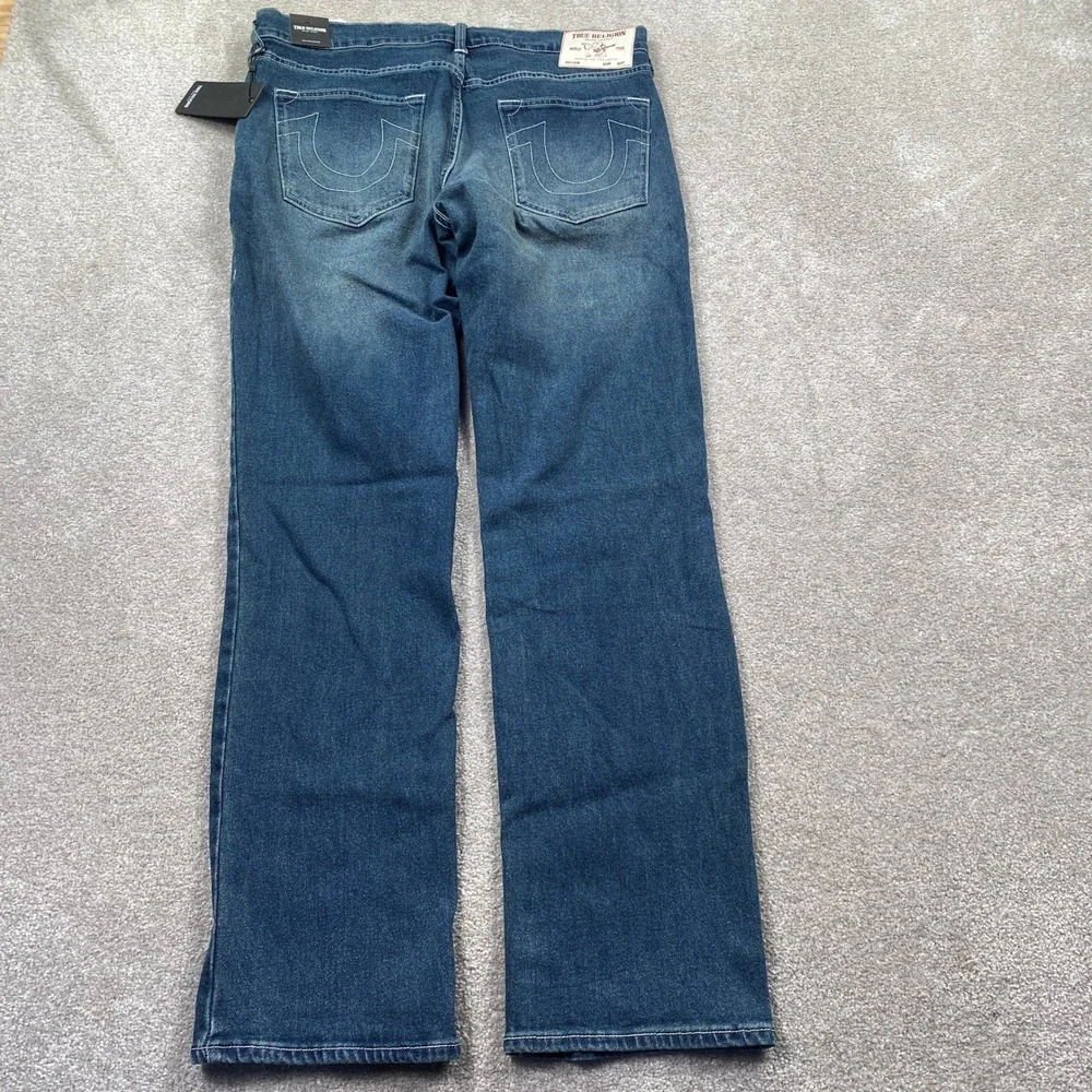 True Religion Ricky Relaxed Straight Jeans Mens 36 Blue Dark Woodland Wash NWT